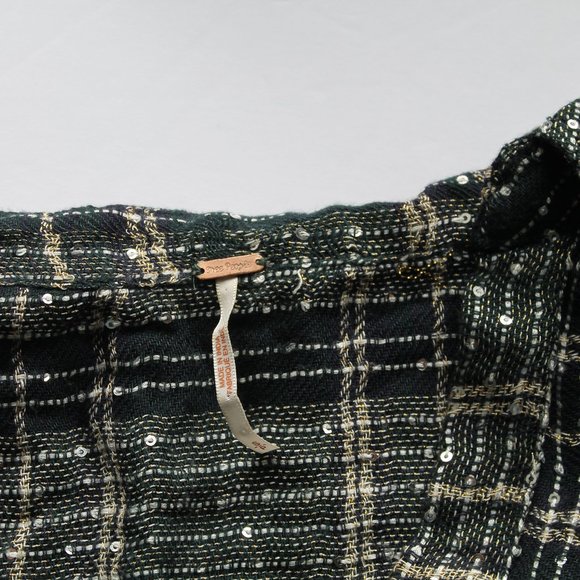 Free People Fearless Love Bell Sleeve Flannel Shirt Green Black Size Small - Picture 6 of 7